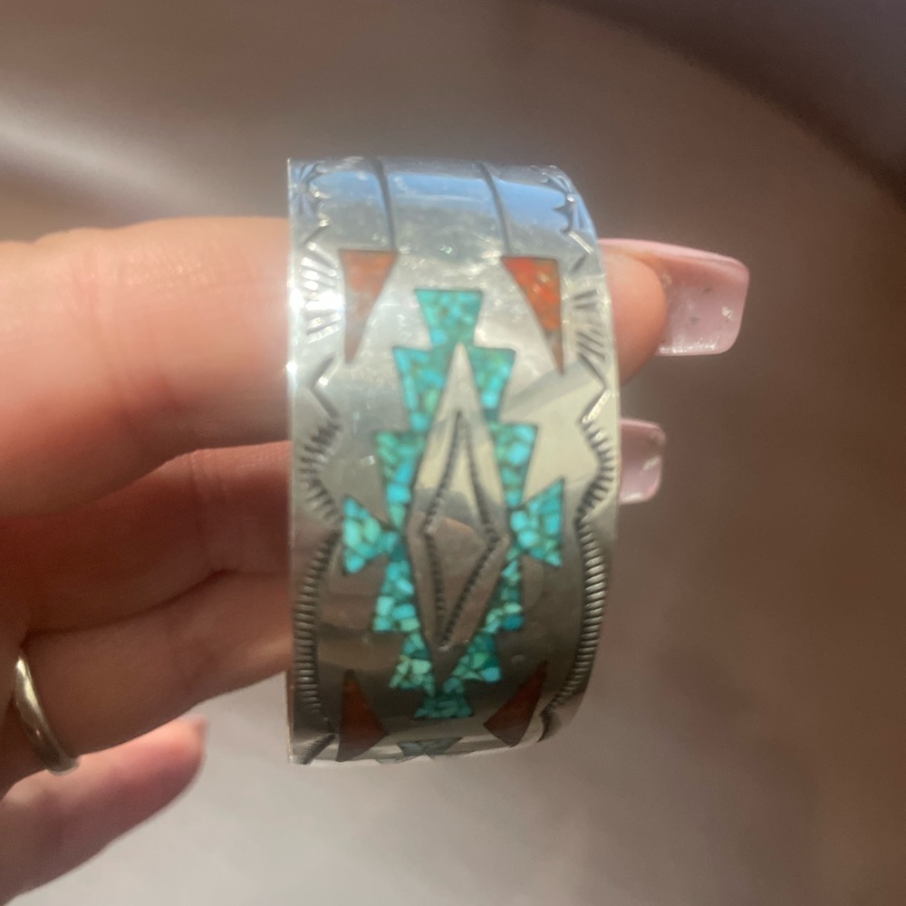 Sterling Silver with Garnet and Turquoise - Picture 2 of 6
